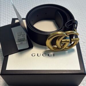 Gucci Gold Buckle Black Leather Belt